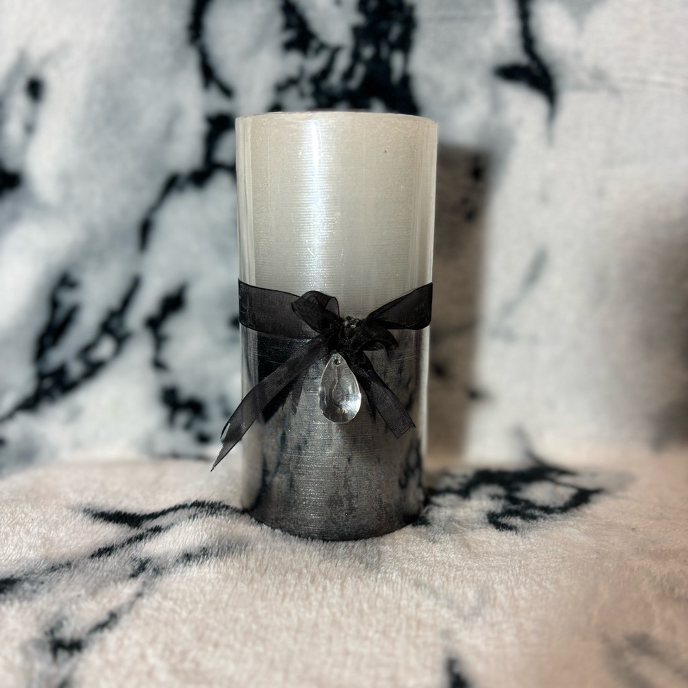 Pier 1 - Black and White Candle with Ribbon Accent